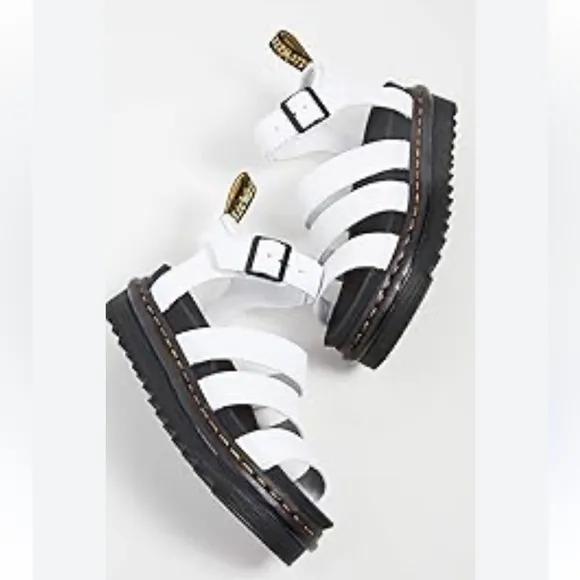 DR. MARTENS BLAIRE WHITE LEATHER STRAP SANDALS