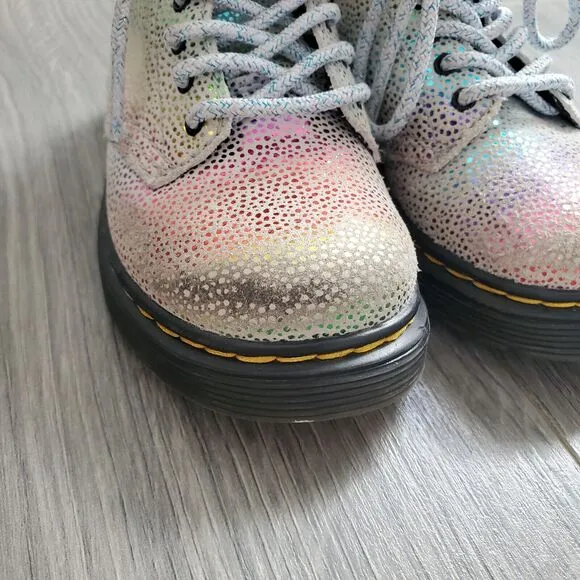 Dr Martens Boots Combat Kids Size 7 Rainbow Metallic Leather Pascal T Side Zip