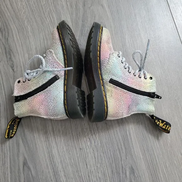 Dr Martens Boots Combat Kids Size 7 Rainbow Metallic Leather Pascal T Side Zip