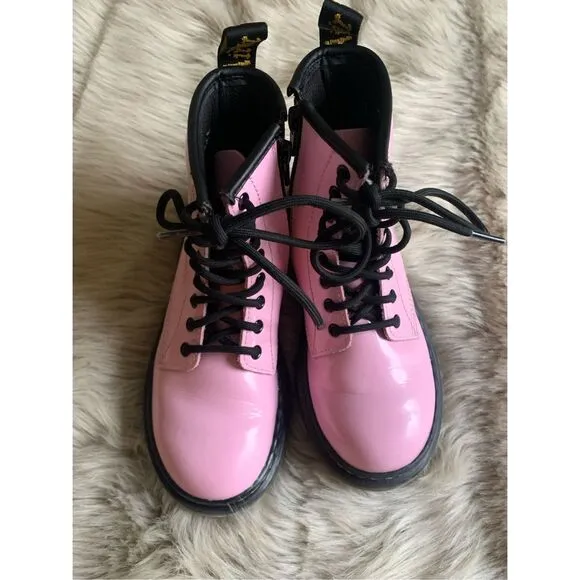 Dr. Martens Boots Pink Girls Size 13 combat moto patent leather Barbie