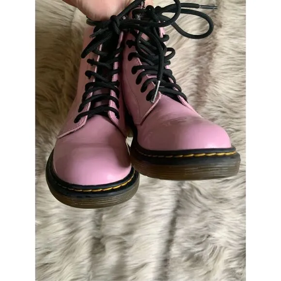 Dr. Martens Boots Pink Girls Size 13 combat moto patent leather Barbie