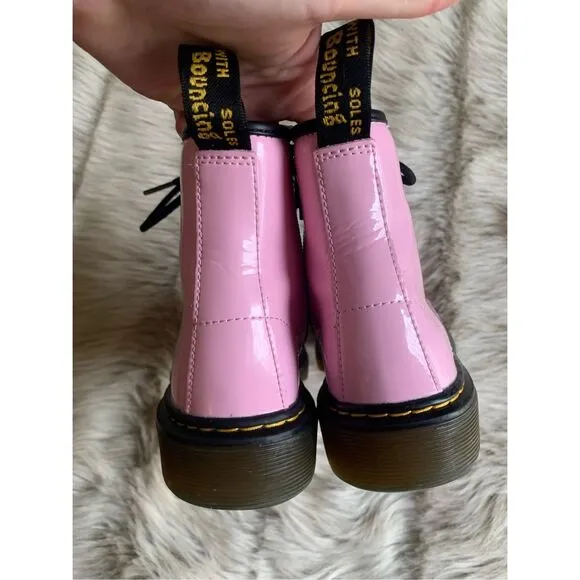 Dr. Martens Boots Pink Girls Size 13 combat moto patent leather Barbie