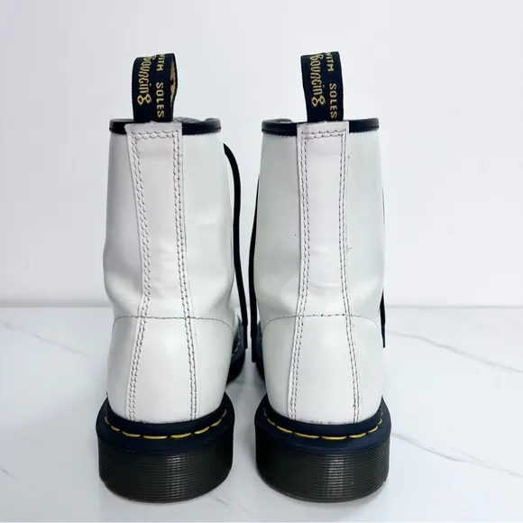 Dr. Martens Boots White Leather Combat Style Lace Up Boot Size 7