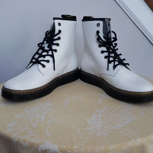Dr. Martens Boots Womens 8 Zavala White Leather Lace Up High Top Combat Air Wair