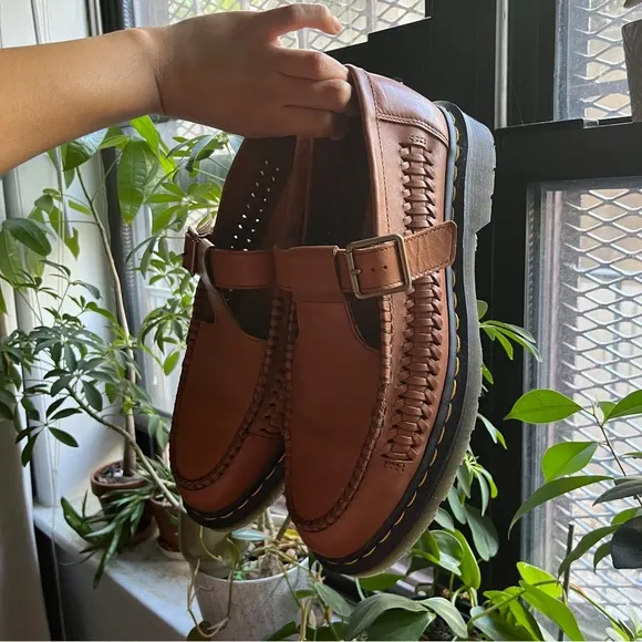 Dr. Martens Brown Leather Slip-On Loafers with Woven Detailing