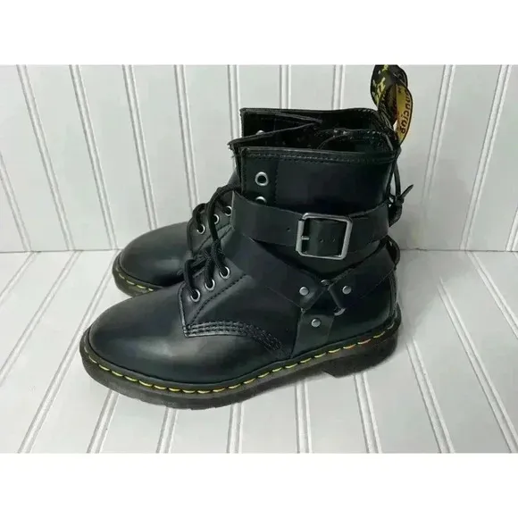 Dr Martens Christofor Leather Harness Black Boots Combat W 6 M 5 NEW No Box