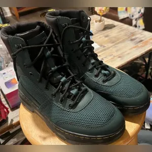 Dr. Martens Combs Tech Combat Boots Unisex M9/W10 Green Leather &amp; Canvas Lace Up
