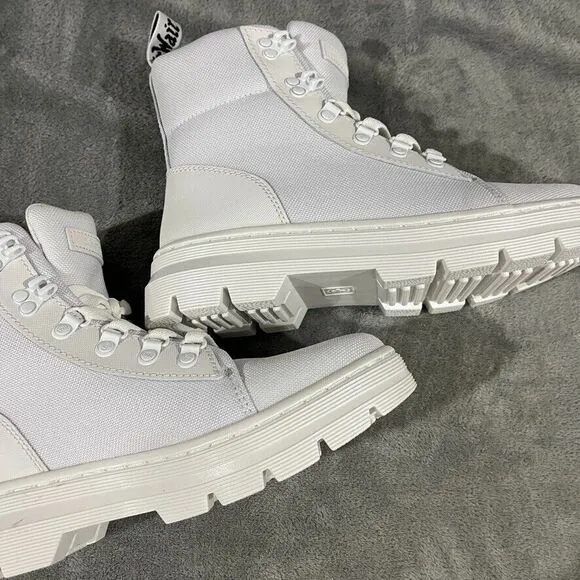 Dr. Martens Combs Women's White Canvas High Top Combat Urban Grunge Boots Sz 7