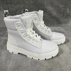Dr. Martens Combs Women's White Canvas High Top Combat Urban Grunge Boots Sz 8