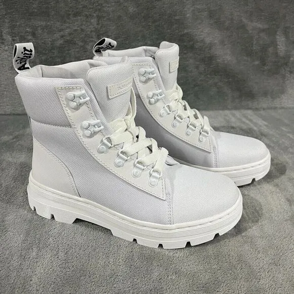 Dr. Martens Combs Women's White Canvas High Top Combat Urban Grunge Boots Sz 8