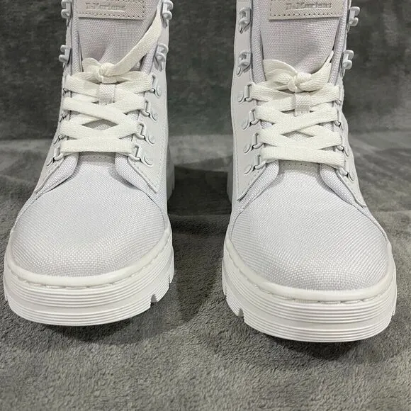 Dr. Martens Combs Women's White Canvas High Top Combat Urban Grunge Boots Sz 8