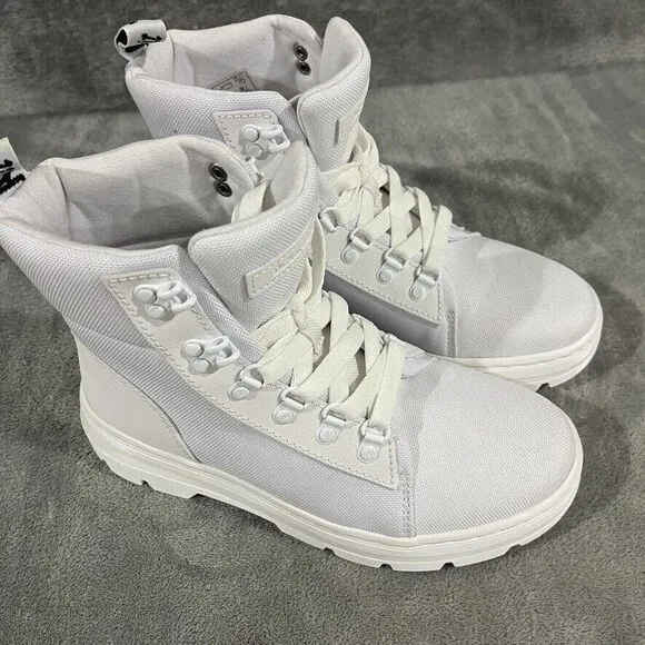 Dr. Martens Combs Women's White Canvas High Top Combat Urban Grunge Boots Sz 8