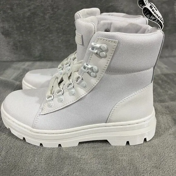 Dr. Martens Combs Women's White Canvas High Top Combat Urban Grunge Boots Sz 8