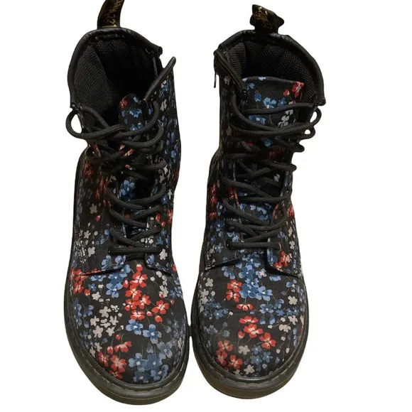 Dr. Martens Delaney Blue Floral Combat Boots Size 7
