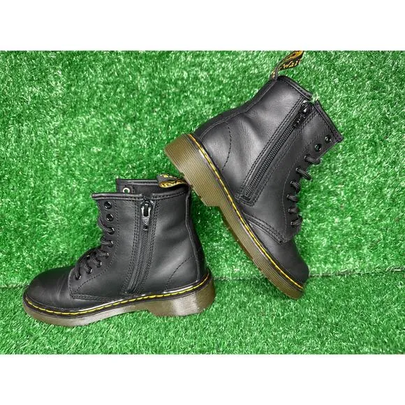 Dr. Martens Doc 1460 Combat Boots Youth Size 13C Black Leather Side Zip