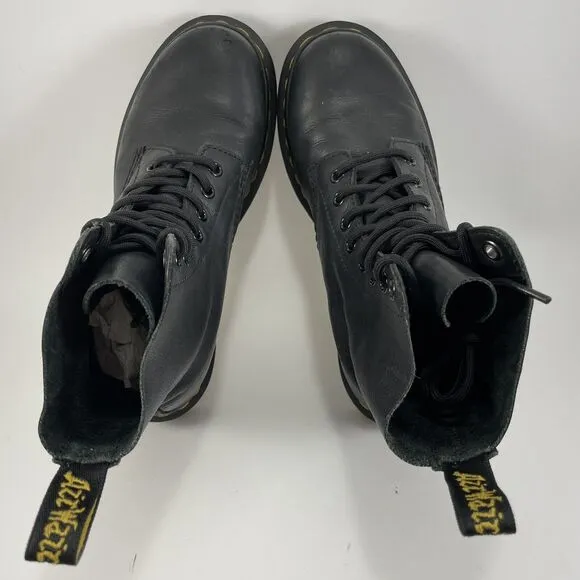 Dr Martens Doc Pascal Combat Boots Womens Size 6 Black Leather 8-Eye Classic