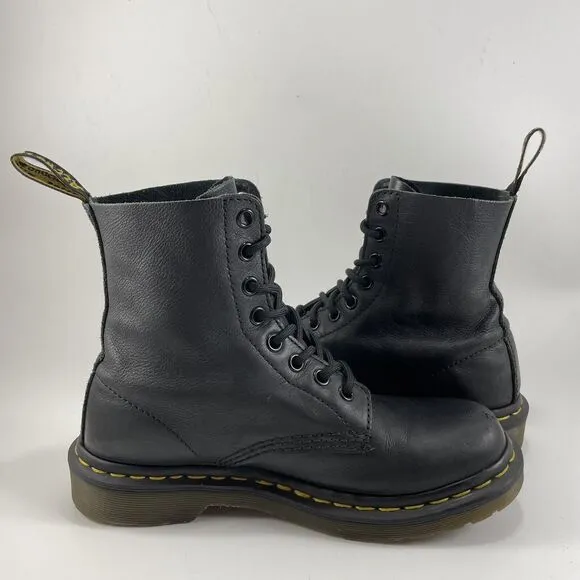 Dr Martens Doc Pascal Combat Boots Womens Size 6 Black Leather 8-Eye Classic