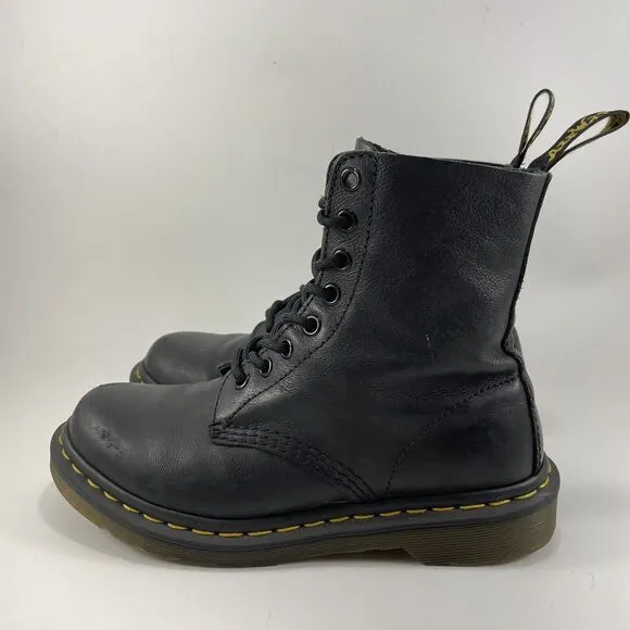Dr Martens Doc Pascal Combat Boots Womens Size 6 Black Leather 8-Eye Classic