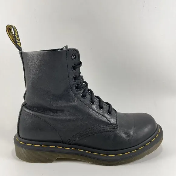 Dr Martens Doc Pascal Combat Boots Womens Size 6 Black Leather 8-Eye Classic