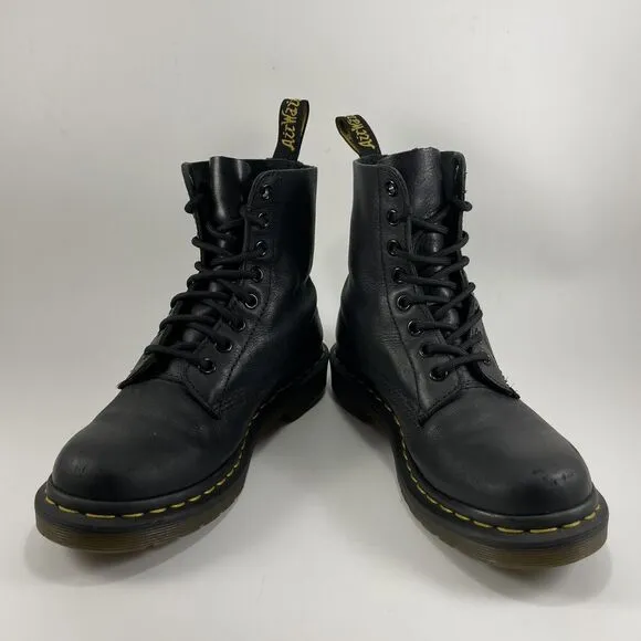 Dr Martens Doc Pascal Combat Boots Womens Size 6 Black Leather 8-Eye Classic