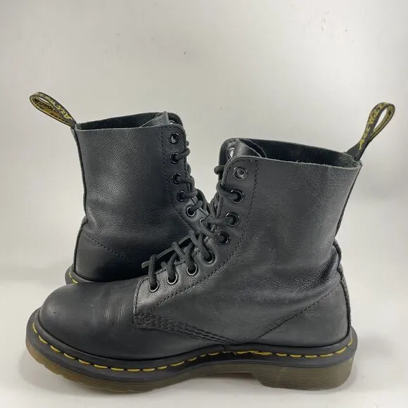 Dr Martens Doc Pascal Combat Boots Womens Size 6 Black Leather 8-Eye Classic