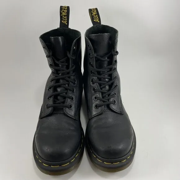 Dr Martens Doc Pascal Combat Boots Womens Size 6 Black Leather 8-Eye Classic