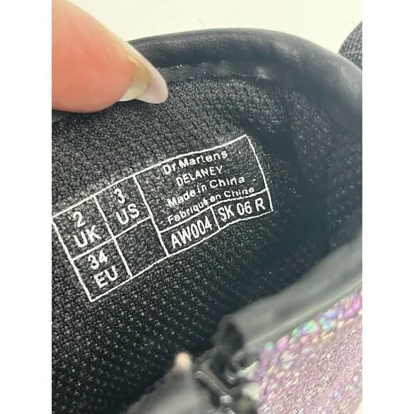 Dr. Martens Doc Delaney Holographic Combat Boots Big Girls Size 3 Purple Shimmer