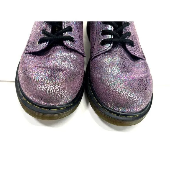 Dr. Martens Doc Delaney Holographic Combat Boots Big Girls Size 3 Purple Shimmer