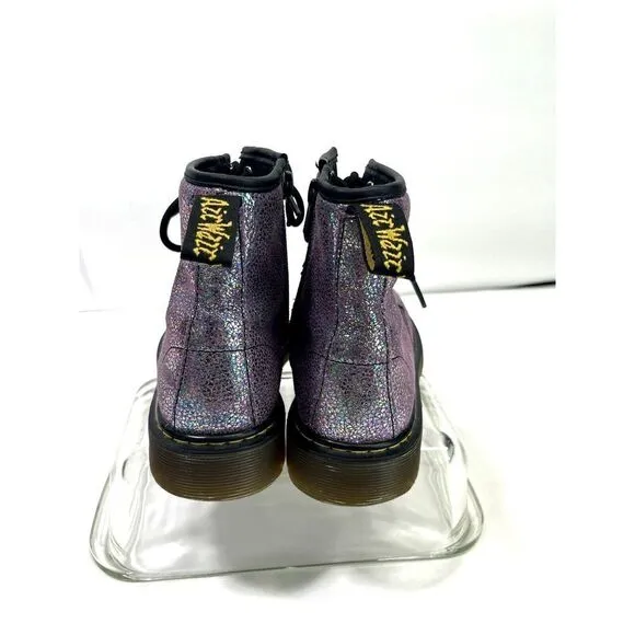 Dr. Martens Doc Delaney Holographic Combat Boots Big Girls Size 3 Purple Shimmer