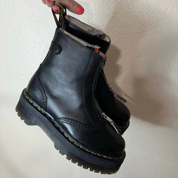 Dr. Martens Jetta Black floral front Zipper ankle combat boots CUSTOM 7 ladies
