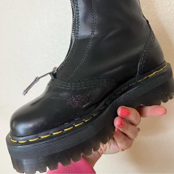 Dr. Martens Jetta Black floral front Zipper ankle combat boots CUSTOM 7 ladies
