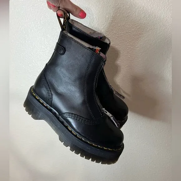 Dr. Martens Jetta Black floral front Zipper ankle combat boots CUSTOM 7 ladies