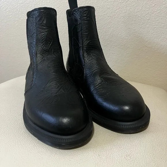 Dr Martens Kensington Flora Black Floral Embossed Chelsea Boots Women’s Size 8