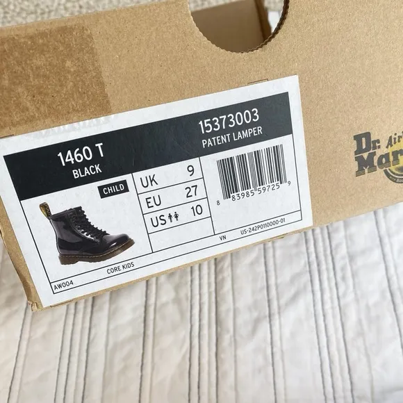 Dr. Martens Kids 1460 Patent Leather Lamper Combat Boots Black Zip-up Toddler 10