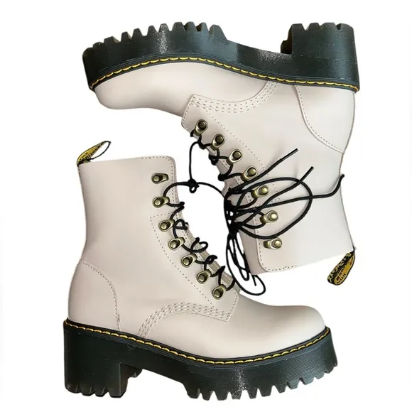 Dr. Martens Leona Leather Heeled Combat Boots Women’s 8