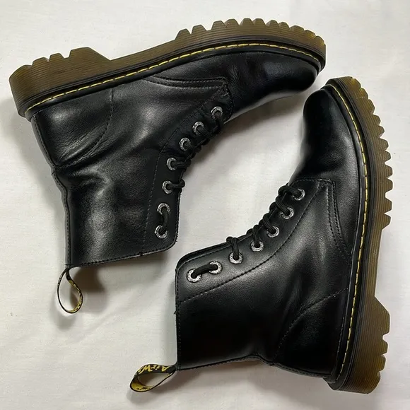 Dr Martens Luana Moto Combat Boots, Leather Wom 8
