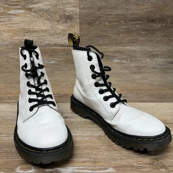 Dr. Martens Luana White Leather Combat Boots Women's Size 7