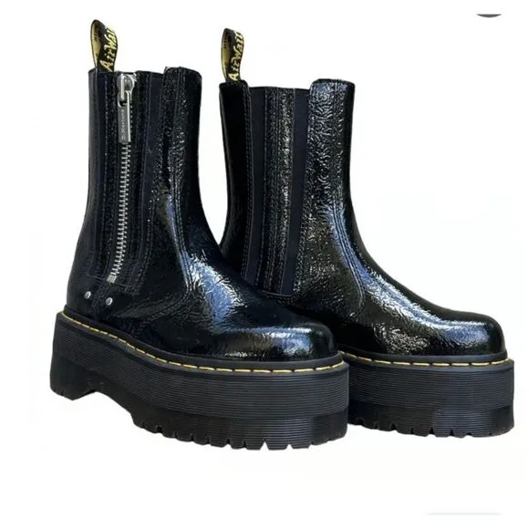 Dr Martens Max Distressed Patent Chelsea Platform Boots Size 9 Size 11 NEW