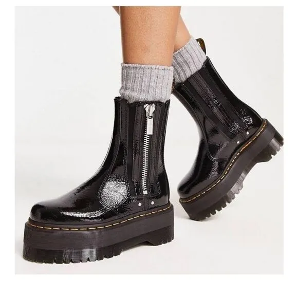 Dr Martens Max Distressed Patent Chelsea Platform Boots Size 9 Size 11 NEW
