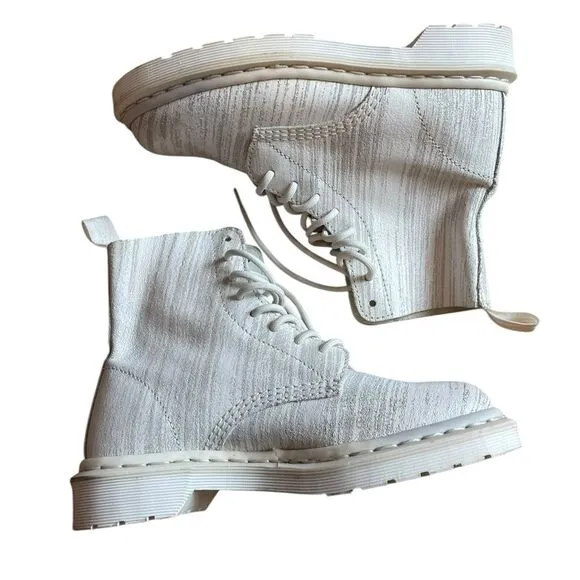 Dr Martens Pascal Painter Leather Combat Boots Womens Size 7 Mens Size 6 White