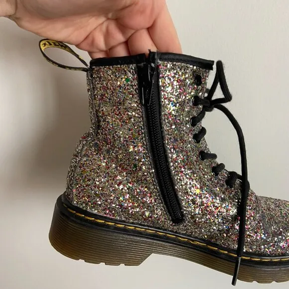 Dr. Marten's Rainbow Glitter Ankle Lace Up Combat Boots Youth Size 2