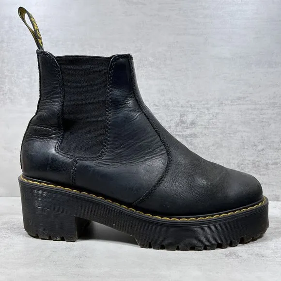 Dr Martens Rometty Leather Platform Chelsea Boots - Women's Size 8 - Black