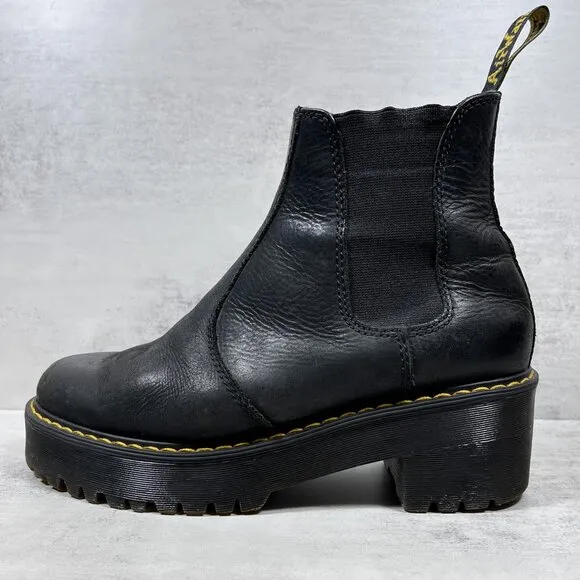 Dr Martens Rometty Leather Platform Chelsea Boots - Women's Size 8 - Black