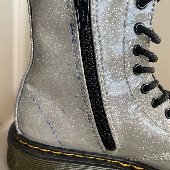 Dr. Martens Silver Glitter Kids Combat Boots- SZ 2 Y