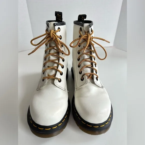 Dr Martens White Lace Up Combat Boots Size 7