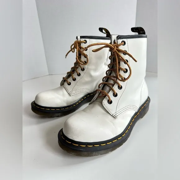 Dr Martens White Lace Up Combat Boots Size 7