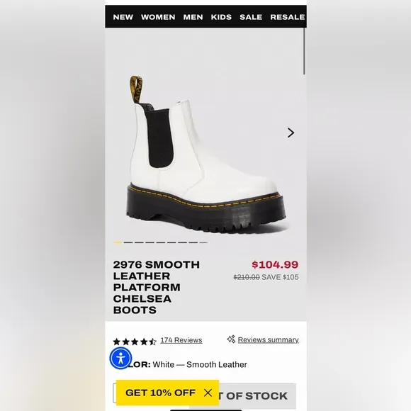 Dr Martens White Leather Chelsea Boots