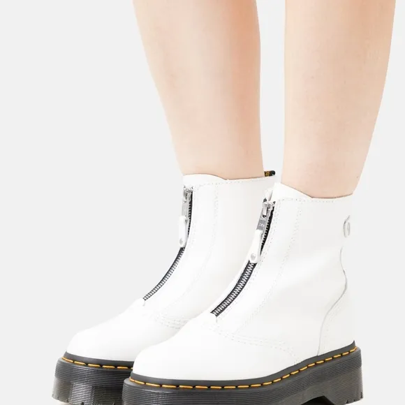 Dr. Martens white zip Jetta leather boots  platform combat doc Size 7