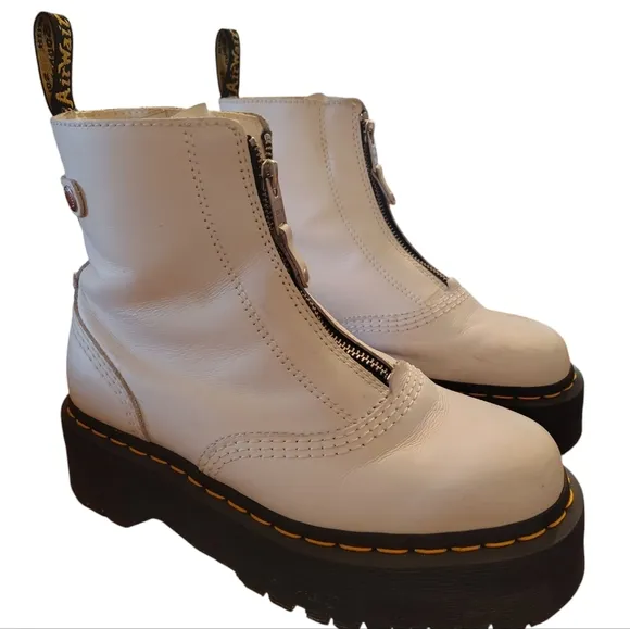 Dr. Martens white zip Jetta leather boots  platform combat doc Size 7