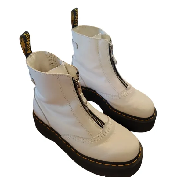 Dr. Martens white zip Jetta leather boots  platform combat doc Size 7
